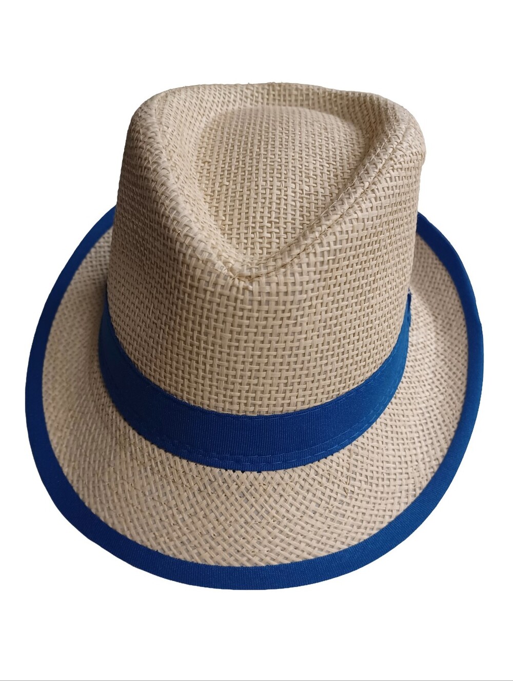 Hobby Lobby Straw Fedora Hat With Blue Rim